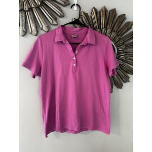 LL Bean Womens Pink Short Sleeve Polo Shirt Size L